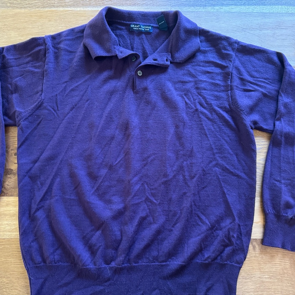 Thomas Grant Men's Purple Sweater Extra Fine Merino Wool Large